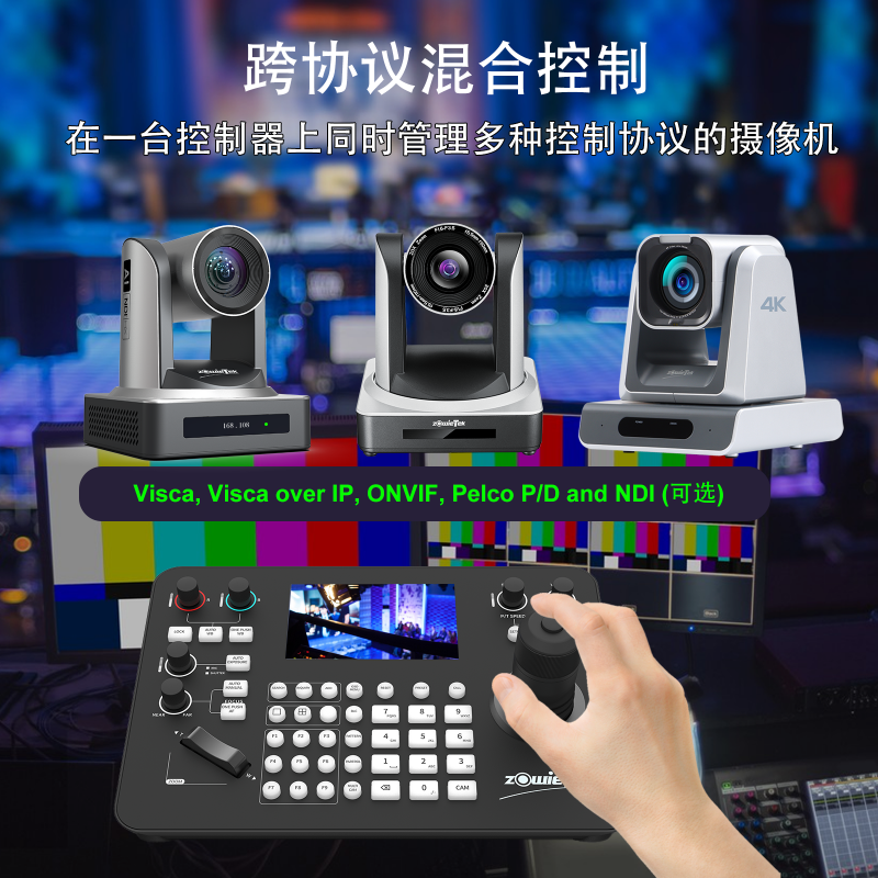 Zowie PTZ 控制鍵盤控制多種協(xié)議的攝像機示意圖